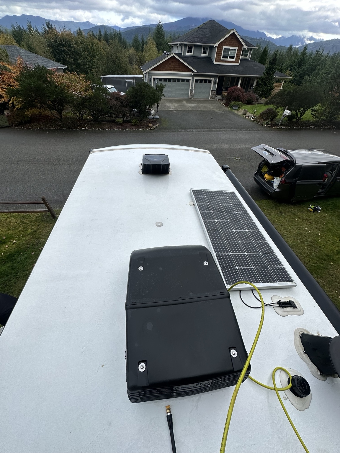 RV roof after detailing with a cleaner finished surface